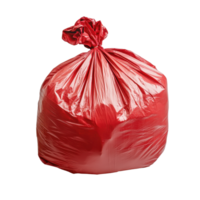 Bright red garbage bag isolated on a Transparent background ready for disposal or recycling, Red garbage bag isolated on background png