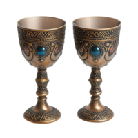 Elegant medieval goblets crafted with intricate designs and colorful stones on a Transparent background, Medieval Goblets Isolated on background png