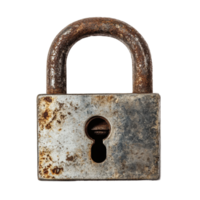 Security padlock isolated on Transparent background with weathered surface and keyhole detail for protection concepts, security padlock isolated on background png