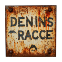 Sign displaying Demons Traction on a weathered rusty surface in an industrial setting, sign that says demons traction on a rusty surface, Transparent background png