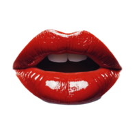 Bold red lips accentuated by glossy lipstick against a clean Transparent background creating a striking visual appeal, red lips and lipstick, background png