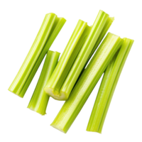 Freshly cut celery sticks on a Transparent background showcasing vibrant green color and crispy texture, Cut celery sticksisolated on background png