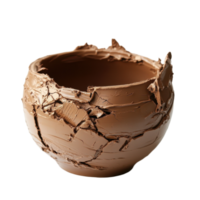 Unique clay pot showcasing raw texture and earthy tones against a simple white background, Clay potisolated on white background png
