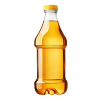 Vegetable oil in a plastic bottle next to a beer bottle on a simple table, vegetable oil in a plastic bottle on Beer bottle isolated on Transparent background png