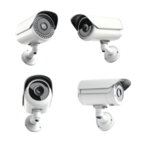 Security cameras mounted at various angles for monitoring purposes in a clean setting, Security Cameras in Different Angles on Transparent background png