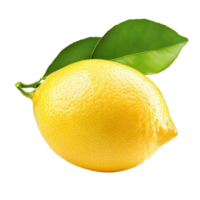 Ripe lemon fruit with vibrant leaves isolated on a Transparent background for culinary and decorative uses, ripe lemon fruit with leaves isolated on background png