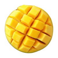 Sliced mango pieces arranged on a Transparent background showcasing bright yellow flesh and textured surface, Sliced mango isolated on background png