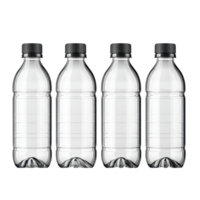 Six clear water bottles lined up against a Transparent background showcasing simple, functional design, Six Water Bottles isolated on background png