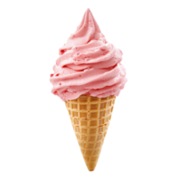 Delicious strawberry ice cream cone on a clean Transparent background ready to be enjoyed, Strawberry ice cream cone isolated on background png