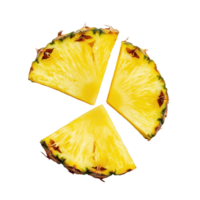 Fresh pineapple fruit slices isolated on Transparent background showcasing vibrant yellow color and unique textures, pineapple fruit slices isolated, isolated on background png