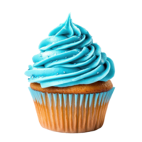 Delicious turquoise cupcake with creamy frosting set against a clean Transparent background, Turquoise cupcake isolated on background png