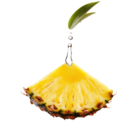Slice of pineapple with droplet of water isolated on Transparent background showcasing freshness and vibrancy, Slice pineapple with drop of water isolated on background png