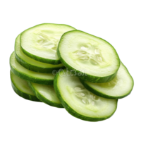 Sliced cucumber showcasing its fresh green color and crisp texture on a Transparent background, Sliced cucumber isolated on background png