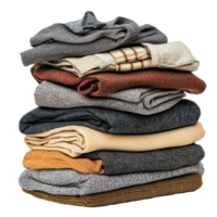 Various neatly folded clothes arranged in a pile on a Transparent background for a clean and organized look, Pile Folded Various Clothes isolated background png