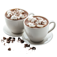 Delicious hot cocoa cups with marshmallows and chocolate flakes on a white background, hot cocoa cups isolated on white background png