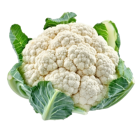 Fresh cauliflower with vibrant green leaves isolated on a clean white background for culinary use, fresh cauliflowerisolated on white background png