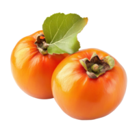 Ripe persimmons with vibrant orange color and fresh green leaves isolated on a white background, fresh ripe persimmons with isolated on white background png
