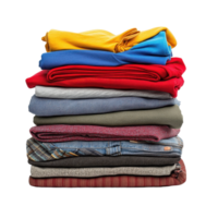 Pile of neatly folded various clothes isolated on a Transparent background for organization or storage ideas, Pile Folded Various Clothes isolated background png