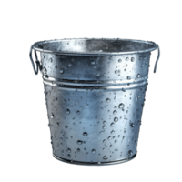 Metal bucket covered in water droplets stands out against a Transparent background showcasing its sleek design and texture, Metal Bucket with Water Drops, background png
