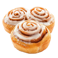 Frosted cinnamon rolls on white background showcasing delicious dessert options, Frosted cinnamon rolls isolated on white background png