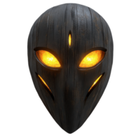 Wooden mask with glowing eyes illuminated against a dark background creating an eerie atmosphere, wooden mask with glowing eyes on a dark background Transparent background png