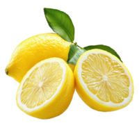 Fresh ripe lemon fruit isolated on a Transparent background showcasing its vibrant yellow color and juicy interior, ripe lemon fruit lemon isolated, Fresh Lemon White background png