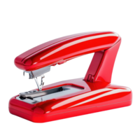 Bright red stapler with sleek design rests on a white surface for office use, red stapler with a stapler attached to it, Transparent background png