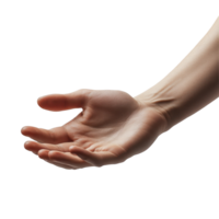 Hand reaching out against a minimalistic white background showcasing an expressive gesture of openness and invitation, hands the person, white background png