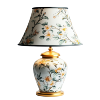 Elegant floral print table lamp enhances home decor with charm and sophistication, elegant table lamp with floral print pattern isolated on white background or white backgroud png