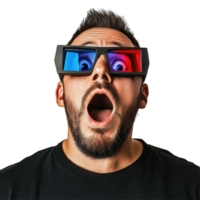 Surprised man wearing glasses with a vibrant expression against a neutral background, portrait amazed man with 3d glasses, Transparent background png