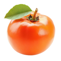 Fresh persimmon fruit featuring bright orange hue and green leaf on a clean Transparent background, persimmon isolated on background png