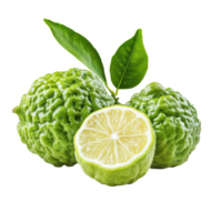 Ripe bergamot fruit showcased on a Transparent background with fresh green leaves for a clean look, ripe bergamot isolated on background png