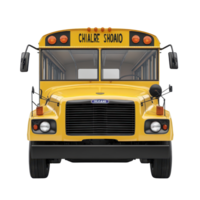 Front view of a yellow school bus parked in a bright setting ready for students, yellow school bus front view on isolated isolated on Transparent background png