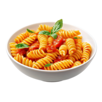 Delicious bowl of pasta with tomato sauce and fresh basil leaves on a clean Transparent background, Pasta with tomato sauce in a bowl isolated transparent or isolated on background png