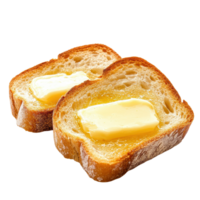 Toasted bread topped with melted butter on a clean Transparent background ready for breakfast or snack time, Toasted Bread with Melted Butter on background png