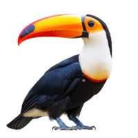 Vivid toucan perched elegantly with bright bill in a natural pose against a Transparent background, Toucan Bird Isolated on background png