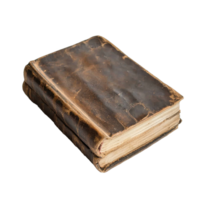 Old leather covered book resting on a white surface displaying signs of age and wear, old book with a leather cover on a white surface, Transparent background png