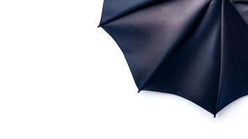 Close-up view of a dark umbrella showcasing its texture against a clean white background photo
