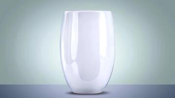 Sleek white ceramic vase on a minimalist table against a soft gradient background photo