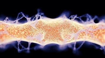 Close-up view of a vibrant neural network with glowing connections, showcasing intricate patterns photo