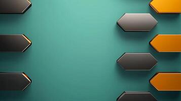 Abstract geometric shapes in black and orange on a teal background, creating a modern design photo