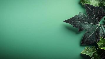 Lush green leaves arranged artistically on a smooth green background, creating a serene ambiance photo