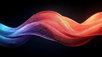 Vibrant flowing wave of colorful fibers against a dark background creating a dynamic visual effect photo