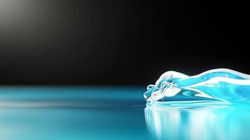 Glimmering blue liquid flowing gently on a reflective surface with soft light in the background photo