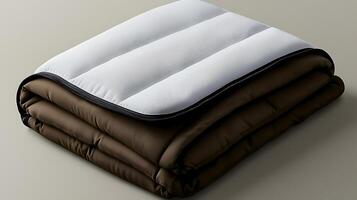 Soft, folded bedding blanket in neutral tones on a smooth surface, ideal for home decor photo