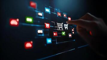 Digital interface showcasing shopping cart selection with various icons and user interaction photo