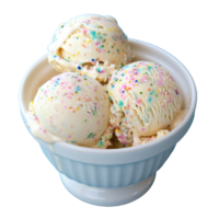 Delicious Birthday Cake Ice Cream Scoops in a Bowl png
