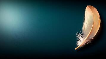 Delicate feather resting on a smooth gradient background, evoking tranquility and softness photo