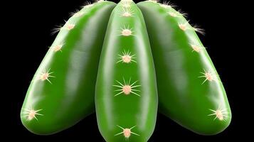 Close-up view of vibrant green cucumbers with fine hairs, isolated on a black background photo