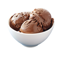 Closeup of Chocolate Ice Cream Scoops in White Bowl png